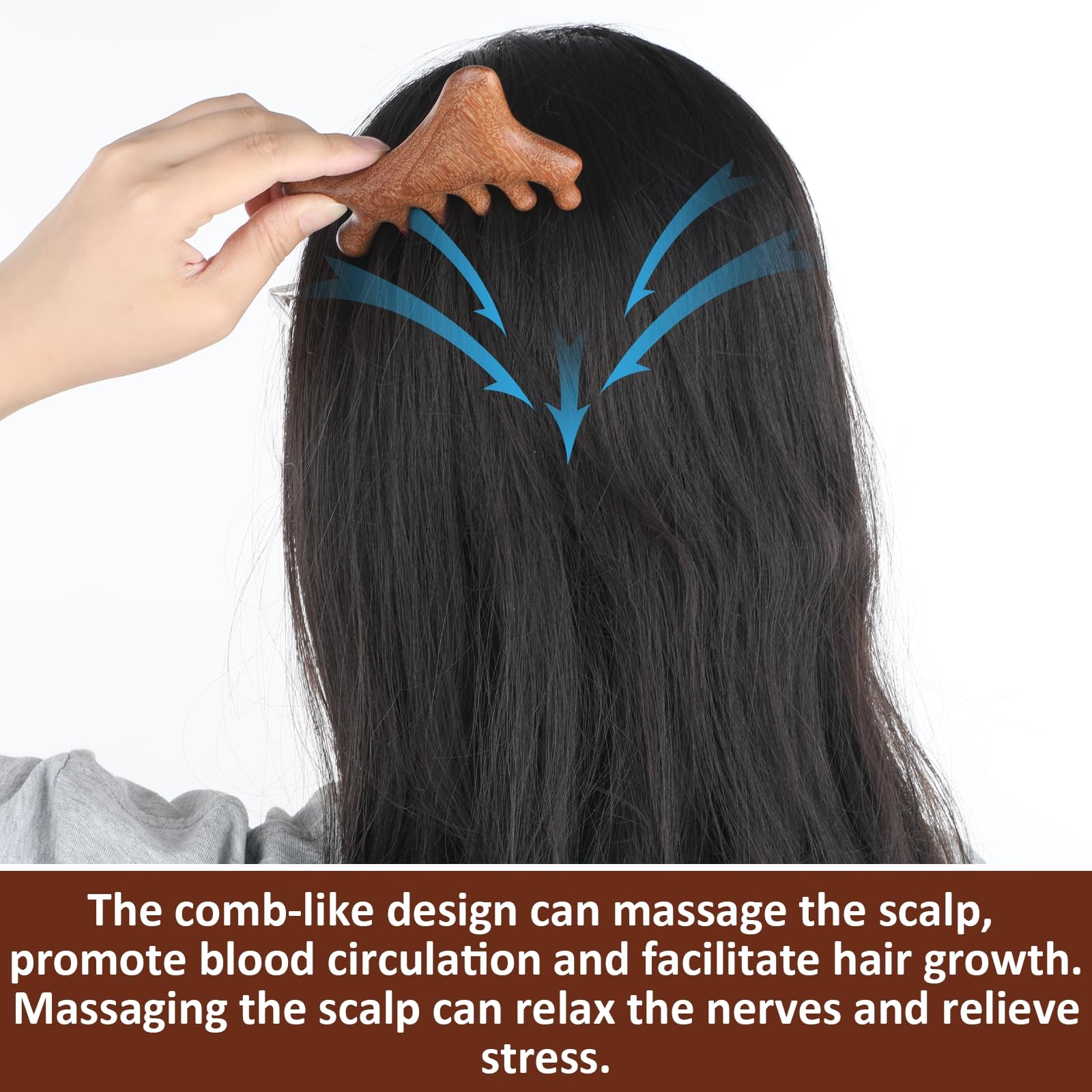 Natural Sandalwood Gua Sha Comb, 4-in-1 Scalp Massager for Hair Growth & Stre…