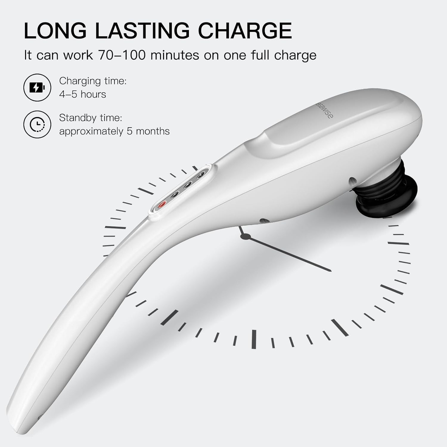 MEGAWISE Cordless Handheld Back Massager w/3200mAh Battery 5 Speed – White *NEW*