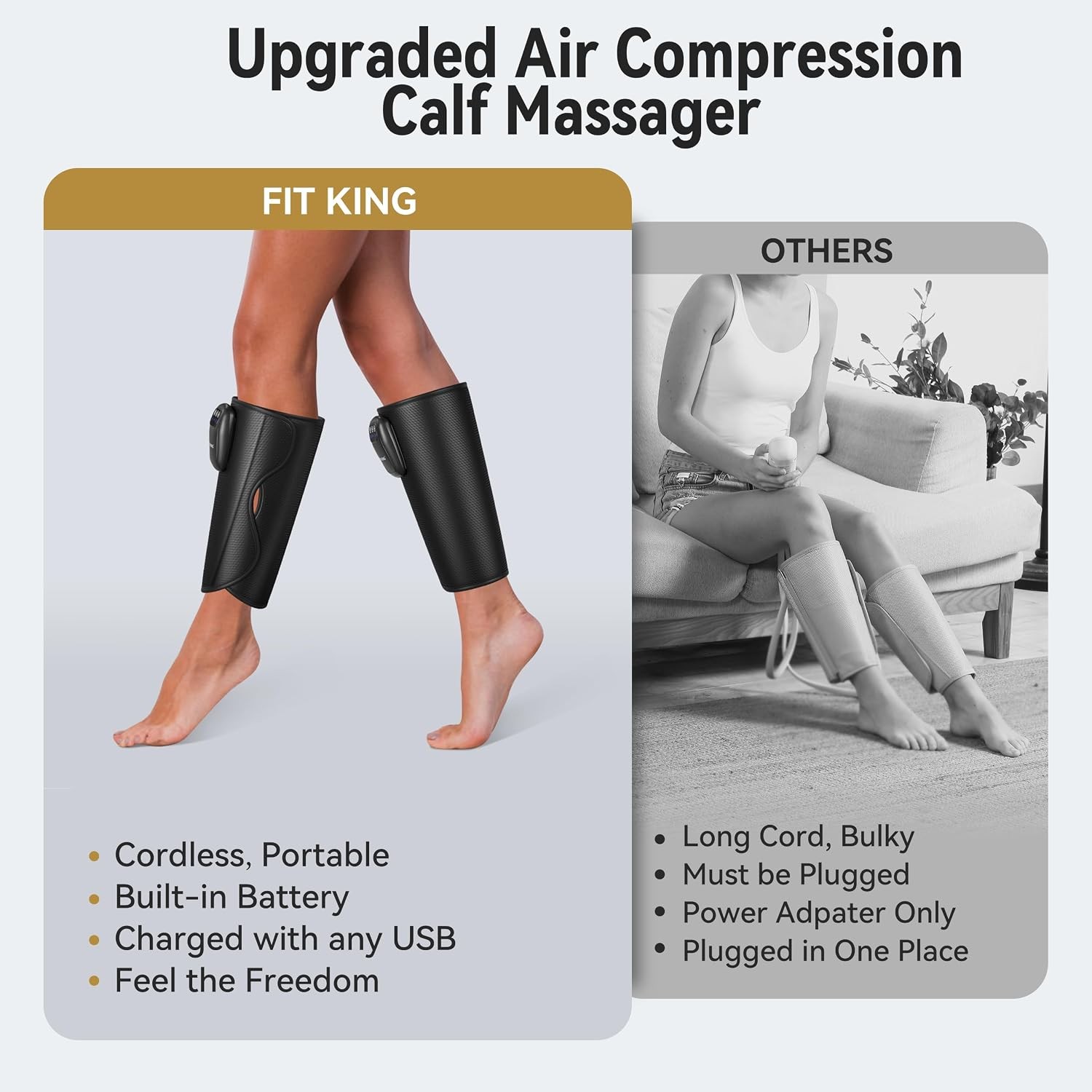 Upgraded Cordless Calf Massager for Circulation, Rechargeable Leg Compression Ma