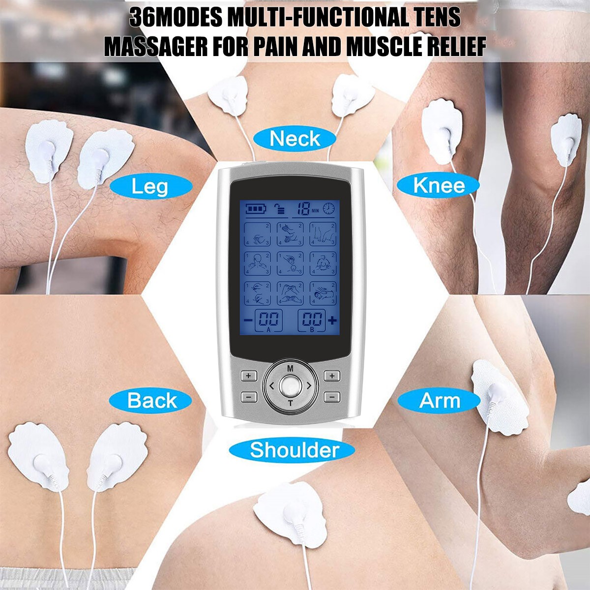 Tens Unit Muscle Stimulator Machine Pulse Massager Therapy Pain Relief 36+ Modes