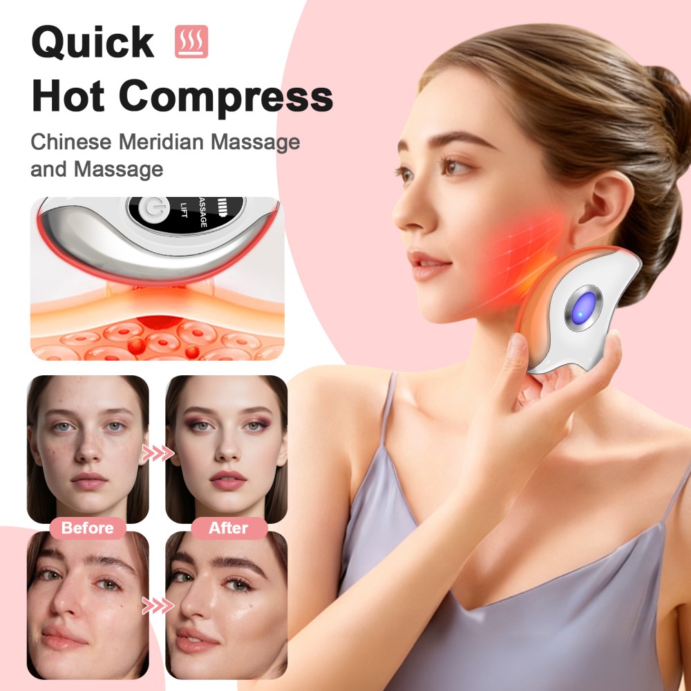 Red Light Electric Gua Sha Device with Heat Vibration Face Neck Lifting Massager