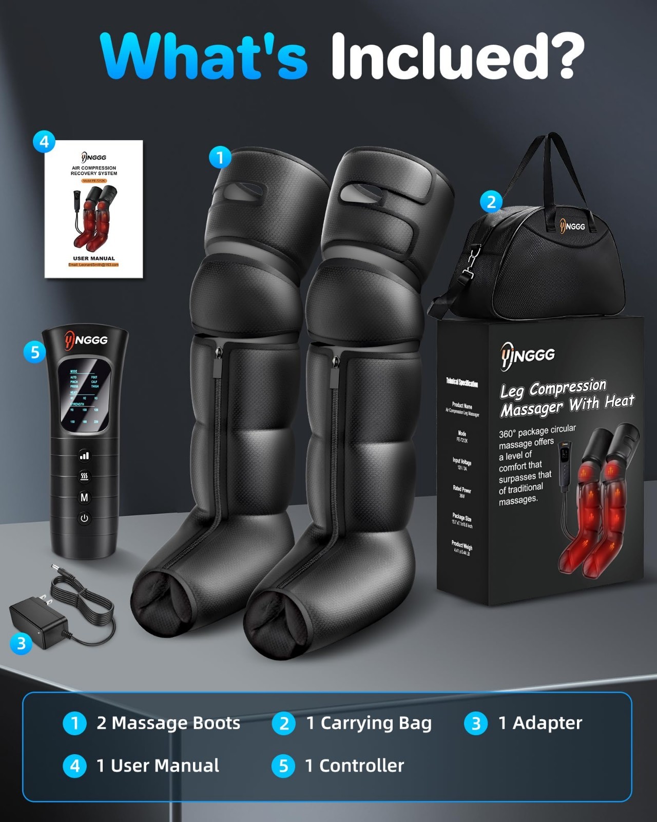Leg Massager with Heat & Compression – Foot & Calf Massage Sleeve, 3 Heat Levels