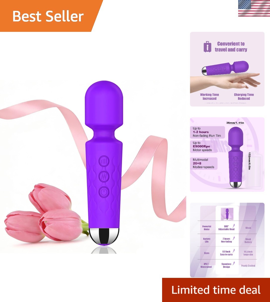 Waterproof Personal Massager with 20 Speeds & 8 Patterns for Complete Relaxation