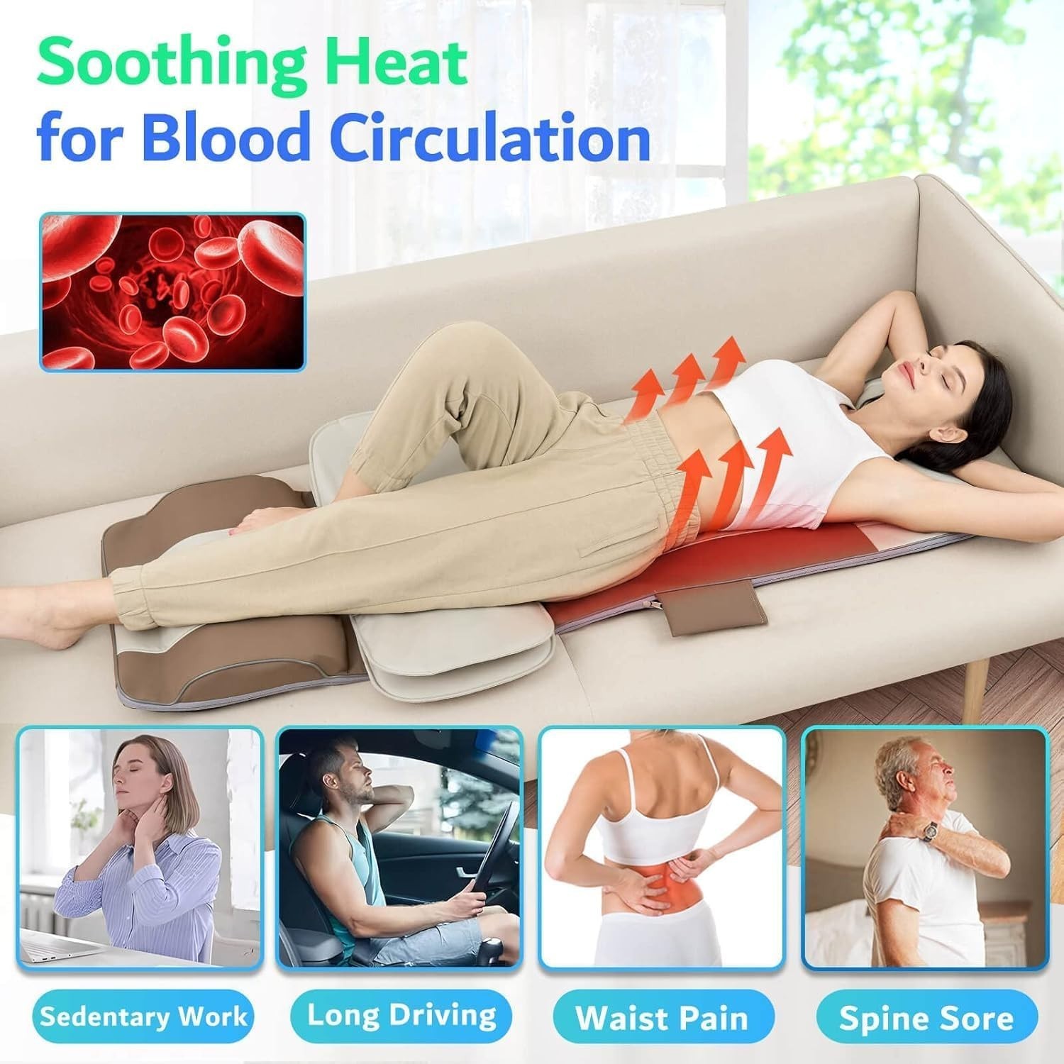 3D Body Stretching Massage Mat with Heat & Tension Relief for Adults 5’1-6’2