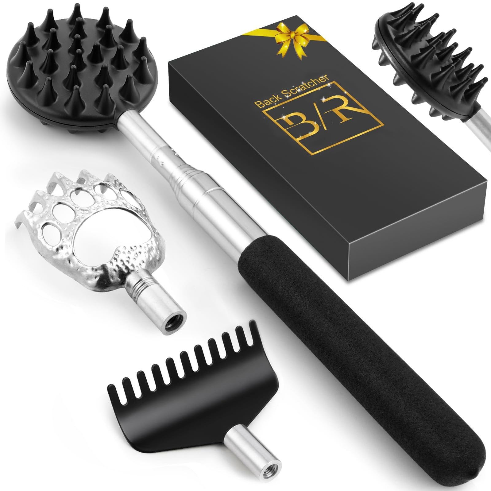 TUKUOS Telescoping Back Scratcher with 4Pcs Detachable Scratching Heads, Stoc…