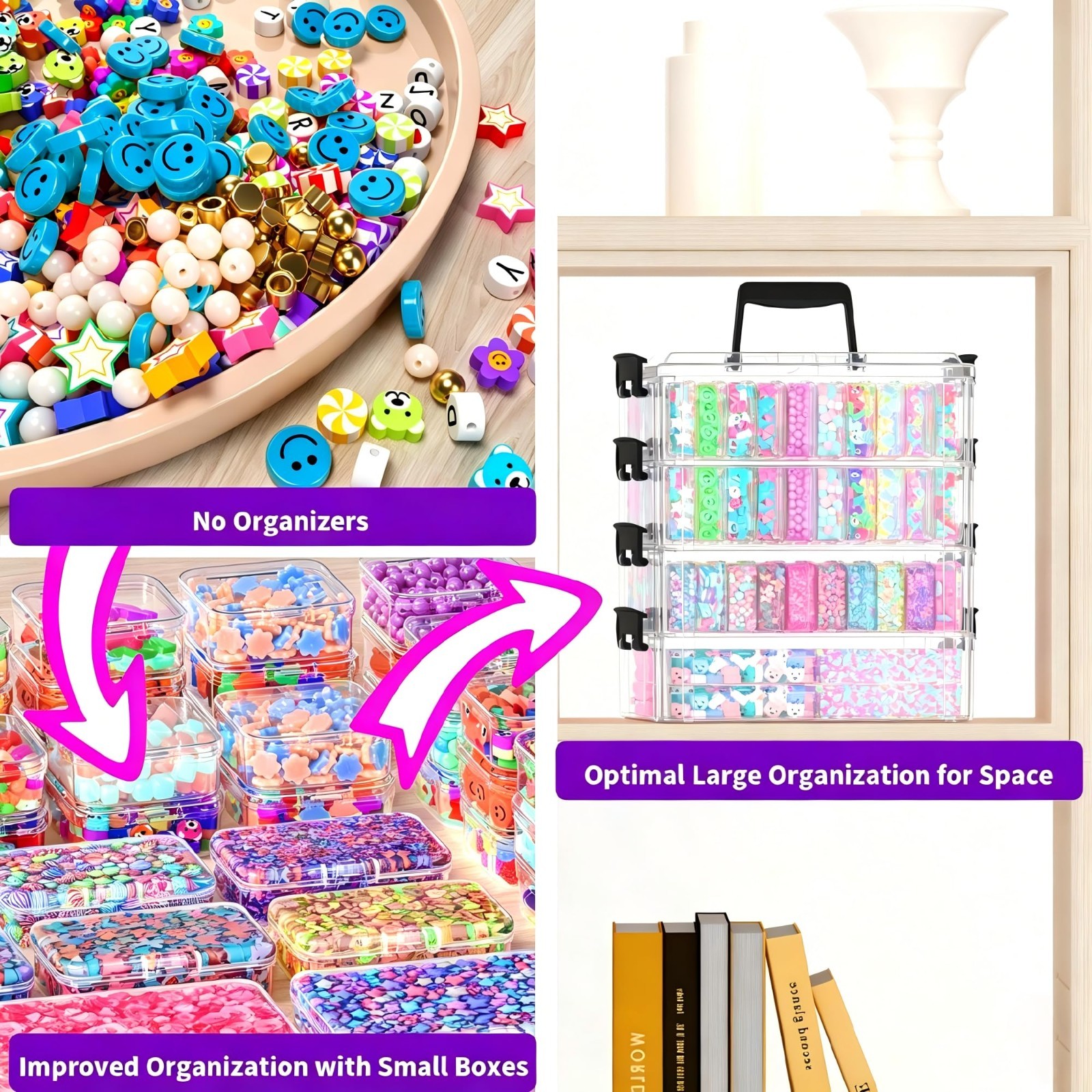 Stackable Bead Storage Organizer – 88 Clear Plastic Containers, 4-Layer Craft Bo