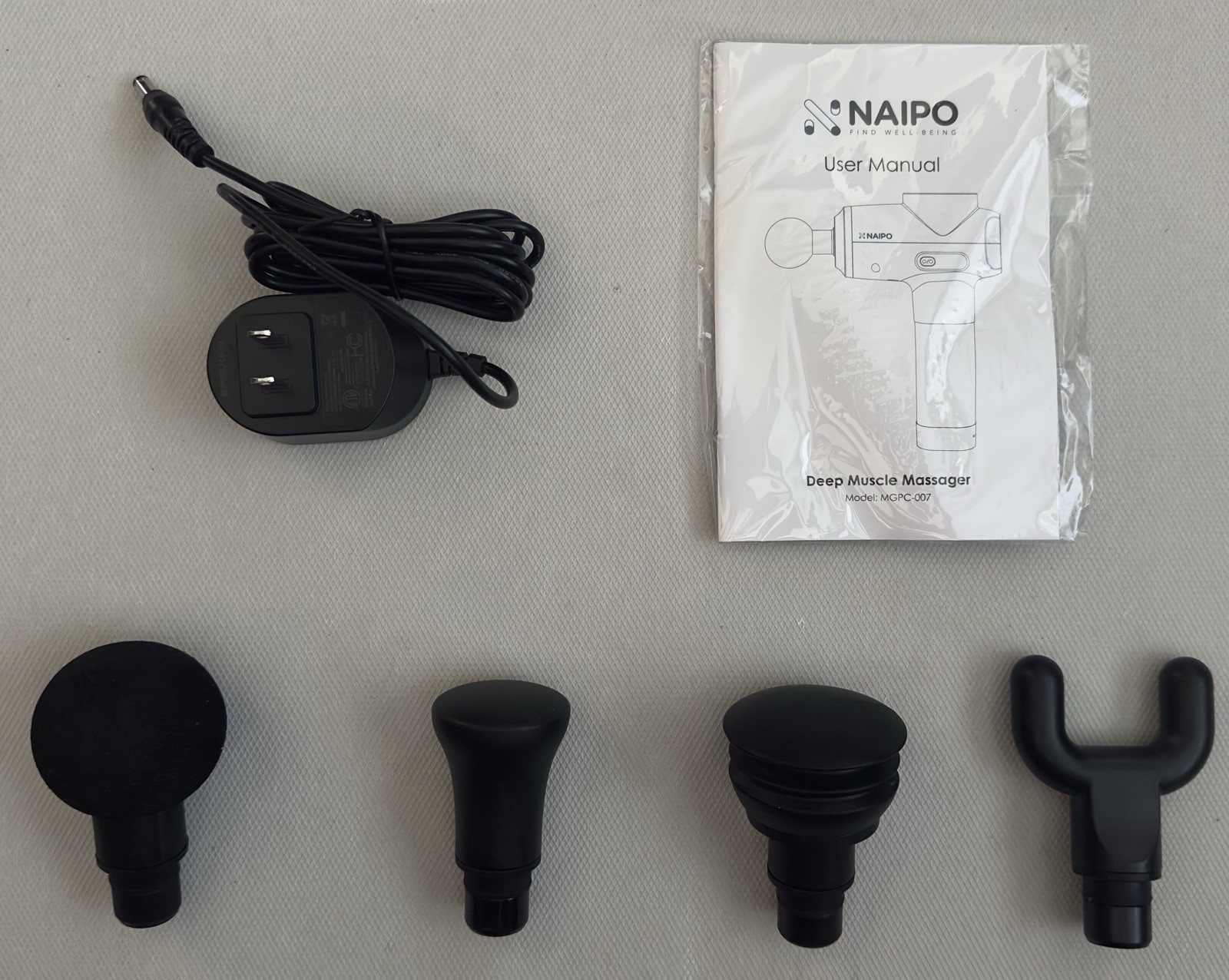 Naipo MGPC-007 Percussion Massage Gun – Open Box, | 5 Heads, Rechargeable, Case