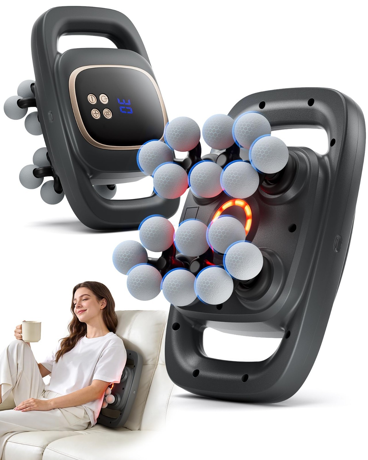 Deep Tissue Massage Gun – 16 Heads, 3 Modes, 30 Intensity Levels, Percussion Mas