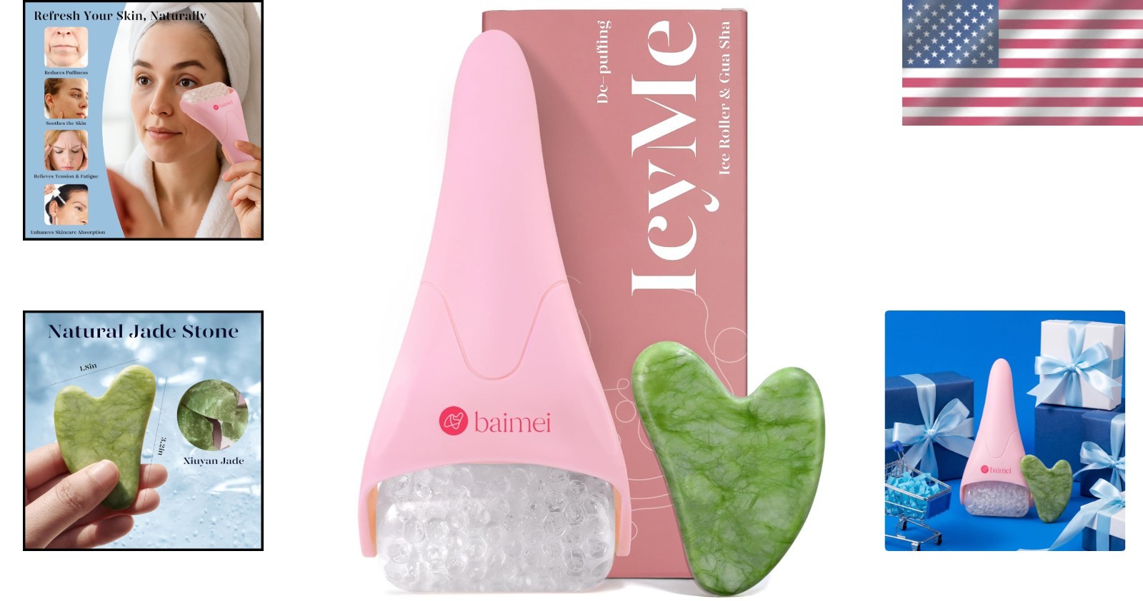 Facial Ice Roller & Gua Sha Stone – Soothe Puffiness and Enhance Glow – Pink