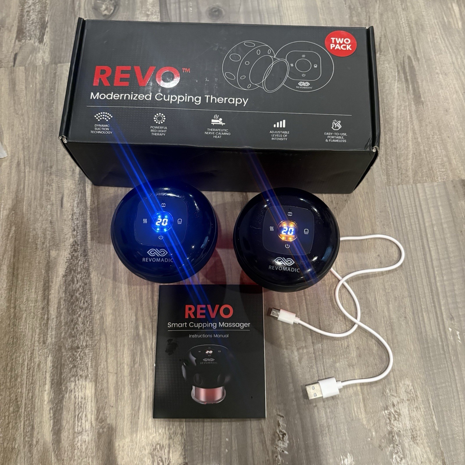 REVO The Original 4-in-1 Smart Cupping Massager Light, Heat, Suction 2 Pack