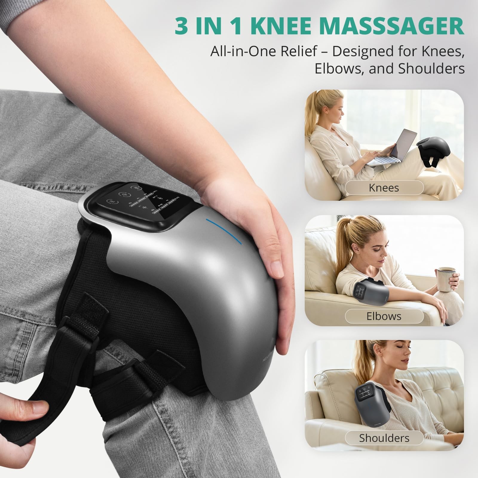 Medcursor Knee Massager with Heat, Cordless Heated Knee Massage for Pain Reli…