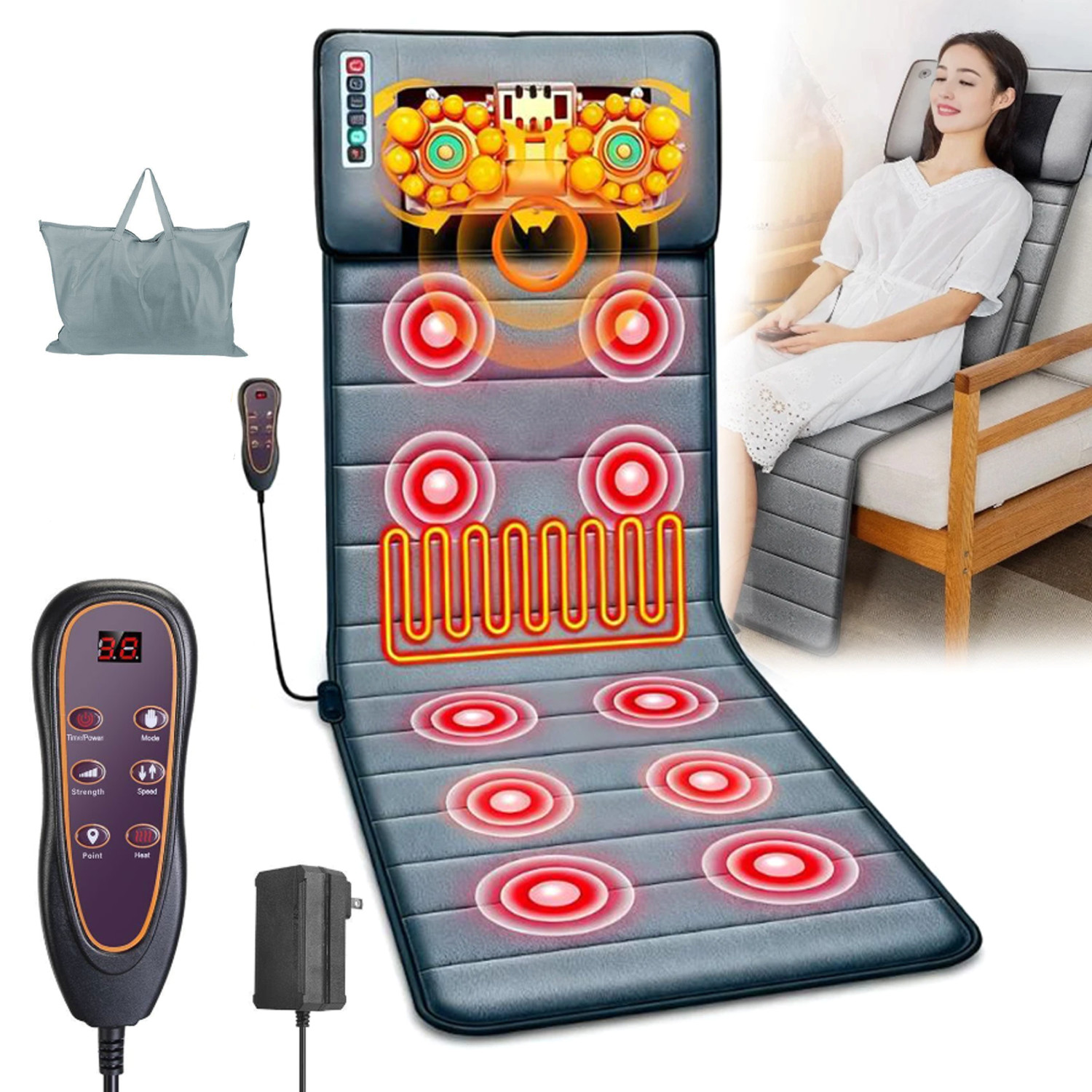 Electric Full Body Heated Massage Mat Neck Back Heating Pad Chair Pad Massage US
