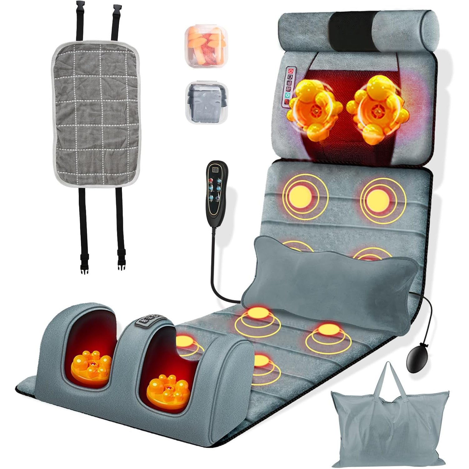 Full Body Vibrating Massage Mat wHeat Inflatable Lumbar Pillow Blood Circulation