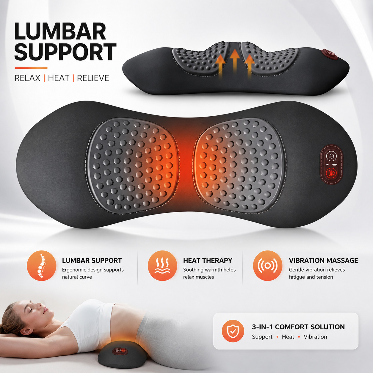 3-in-1 Back Massager Heat Vibration for Back Pain Relief Herniated Disc Stretch