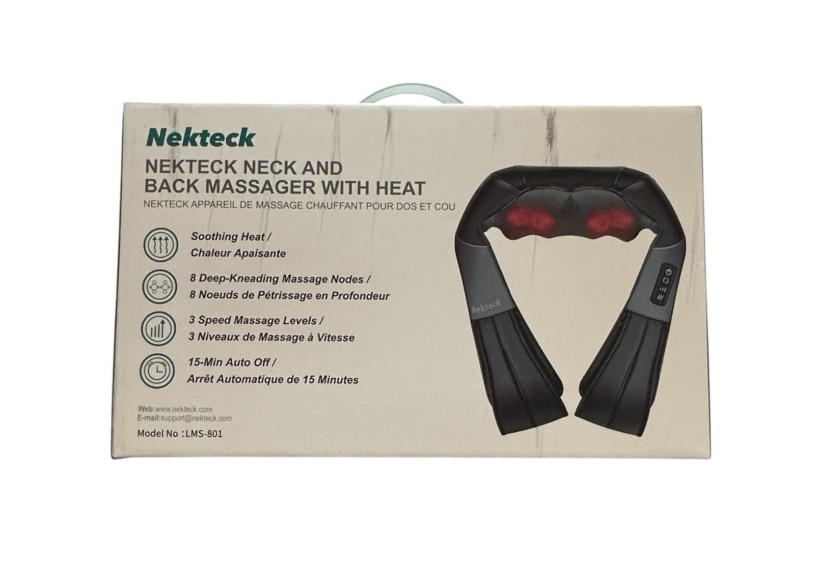 Nekteck LMS-801 Black Blue Kneading Neck & Back Massager With Soothing Heat New