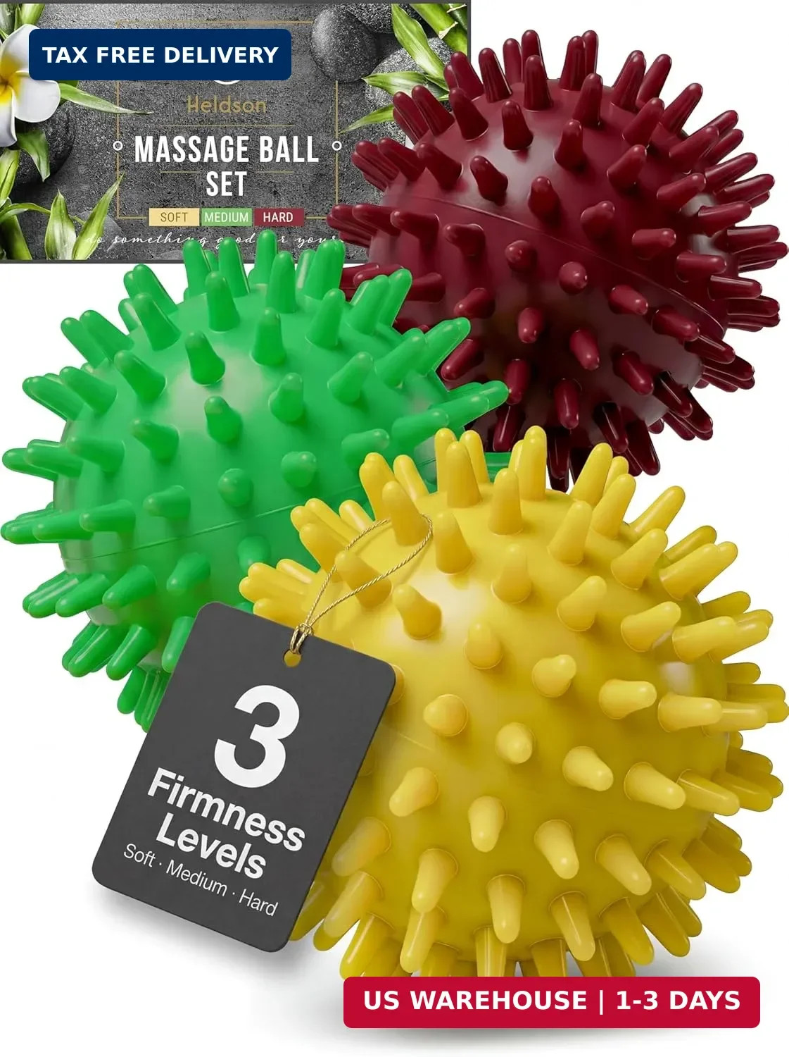 HELDSON® 3 Spiky Massage Balls Set [Soft, Medium, Hard] – Foot Roller Massager S