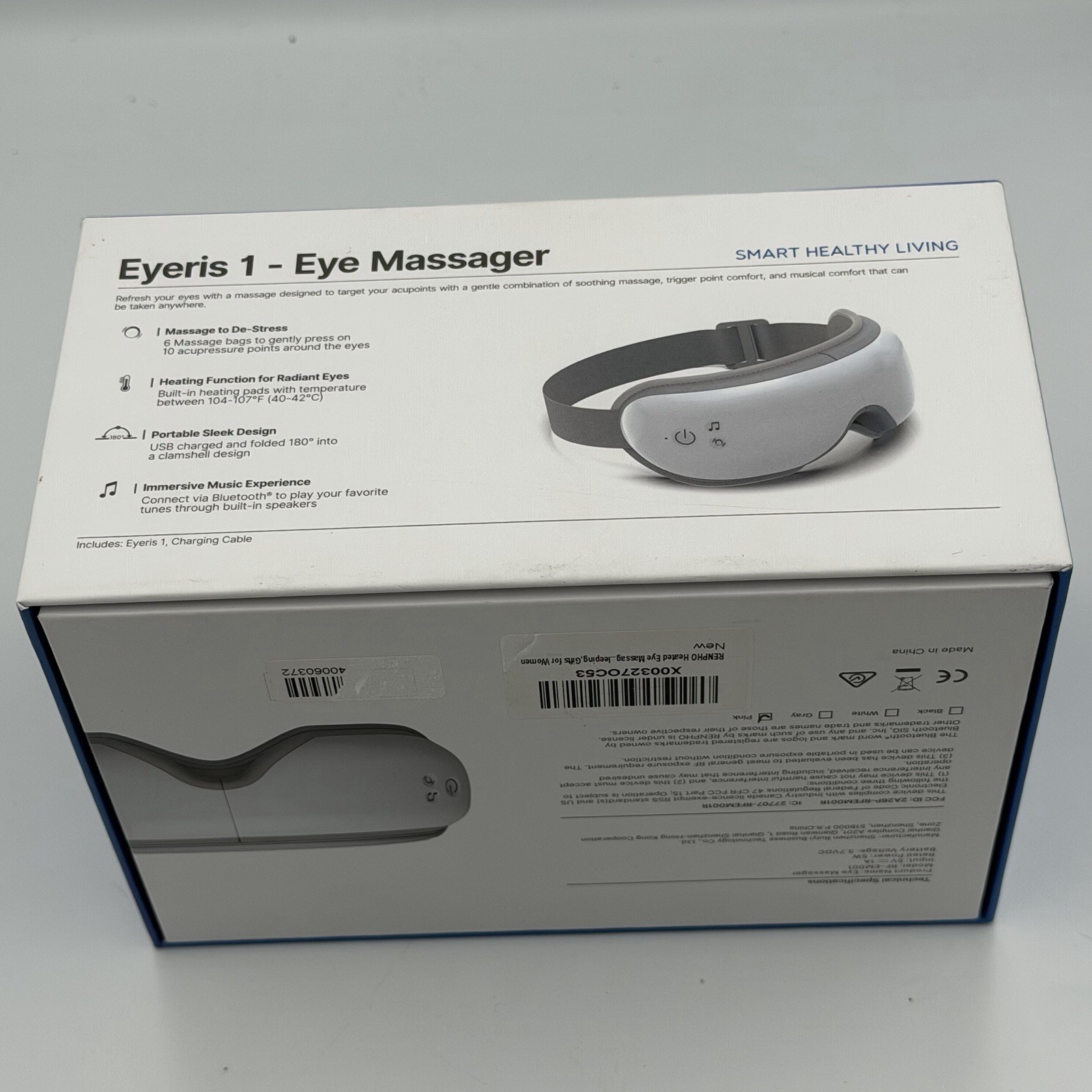 RENPHO Eyeris SMART- Model RF-EM001S Electric HEATED Eye Massager Open Box PINK