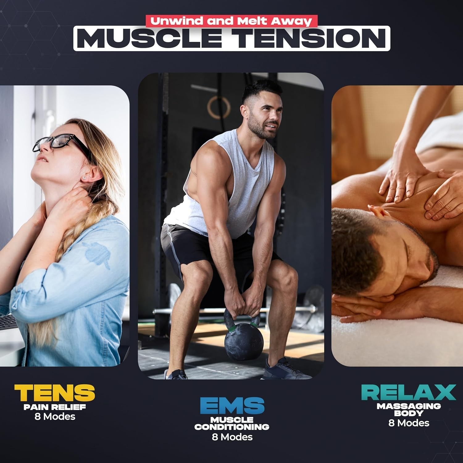 TENS EMS Muscle Stimulator – Electronic Pulse Massager Unit, Red