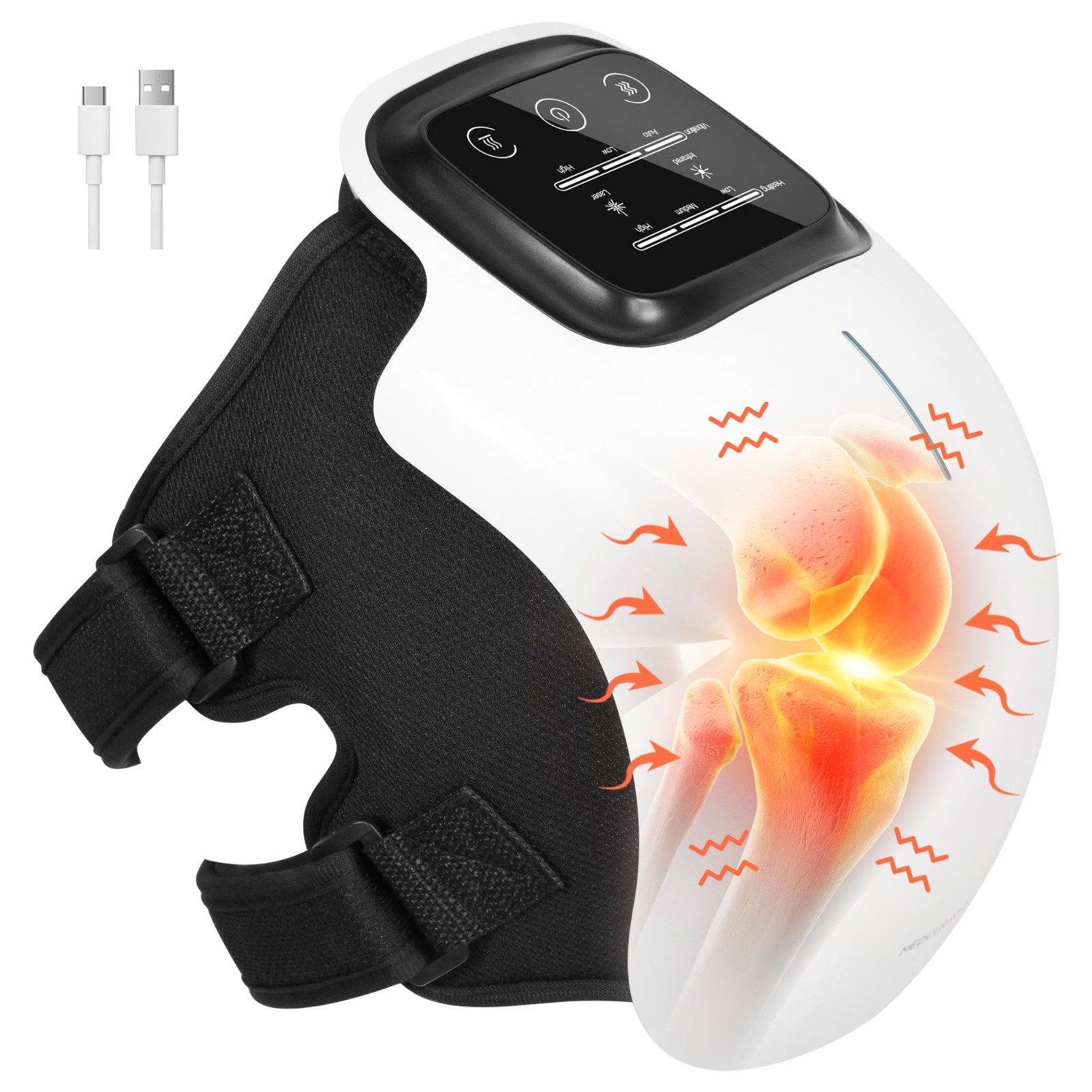 Cordless Heated Knee Massager – 3 Heat Levels, 3 Vibration Modes, Adjustable Str