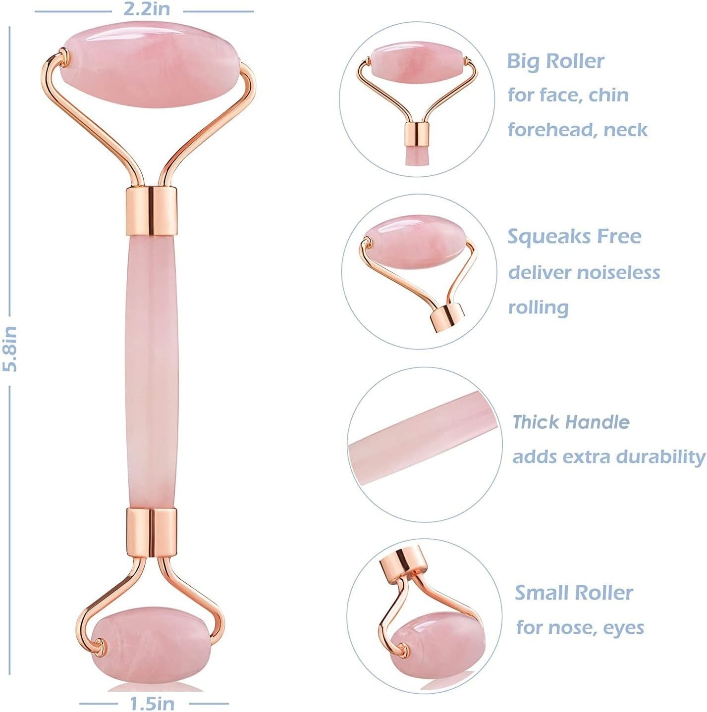 Jade Roller for Face – Rose Quartz Face Roller Skin Care – Stone Facial Rolle…