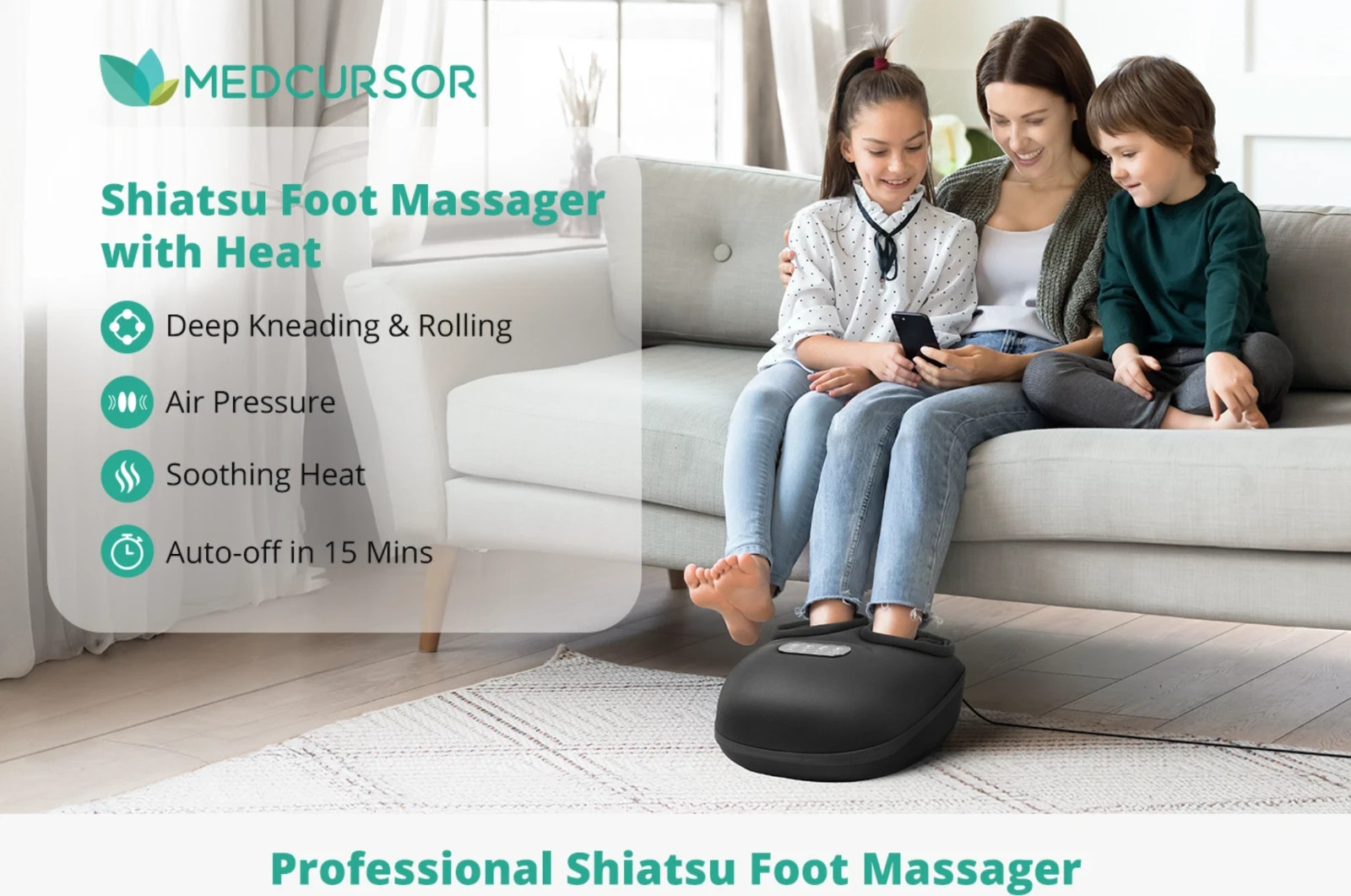 Foot Massager Machine with Heat Rolling Deep Kneading, Shiatsu Foot Massager 13″