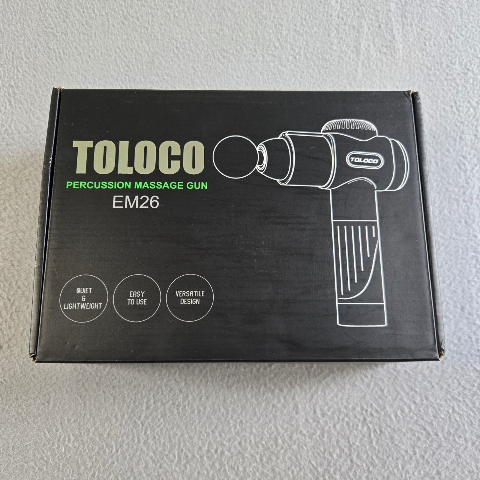 TOLOCO EM26 Percussion Massage Gun Unisex OS Black Deep Tissue 10 Heads LED