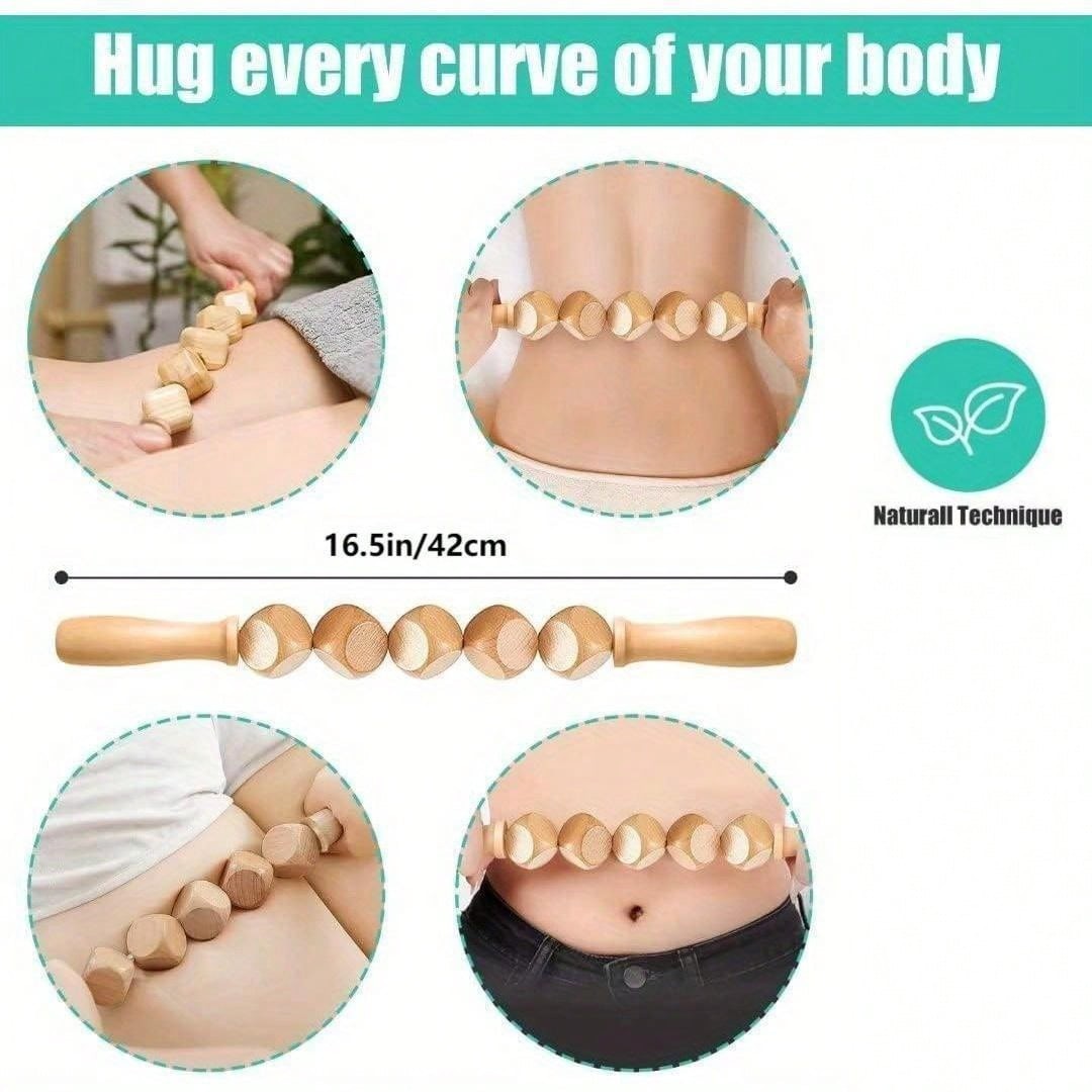 8pc Wooden Body Massage Tool Set Rollers Gua Sha Rope for Muscle Relaxation