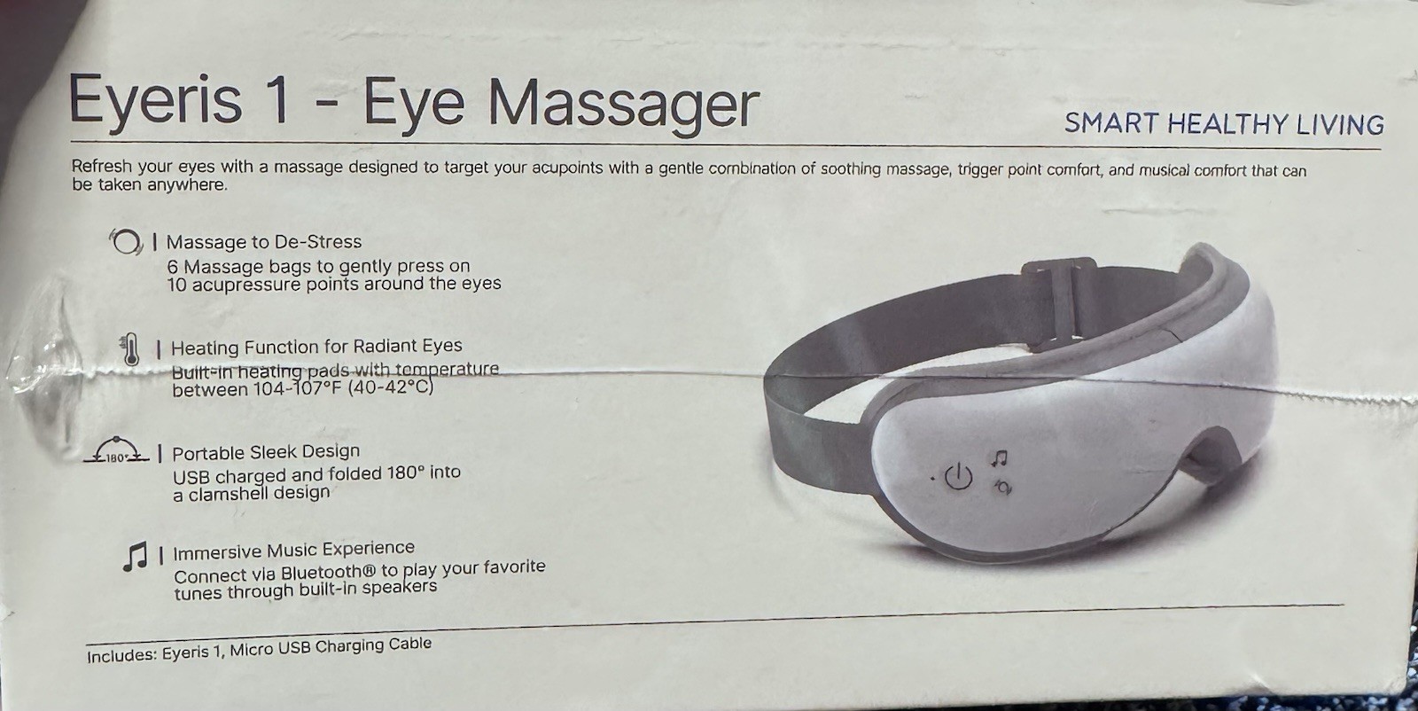 RENPHO Eyeris 1 Electric Eye Massager Bluetooth Heated Foldable White/Gray