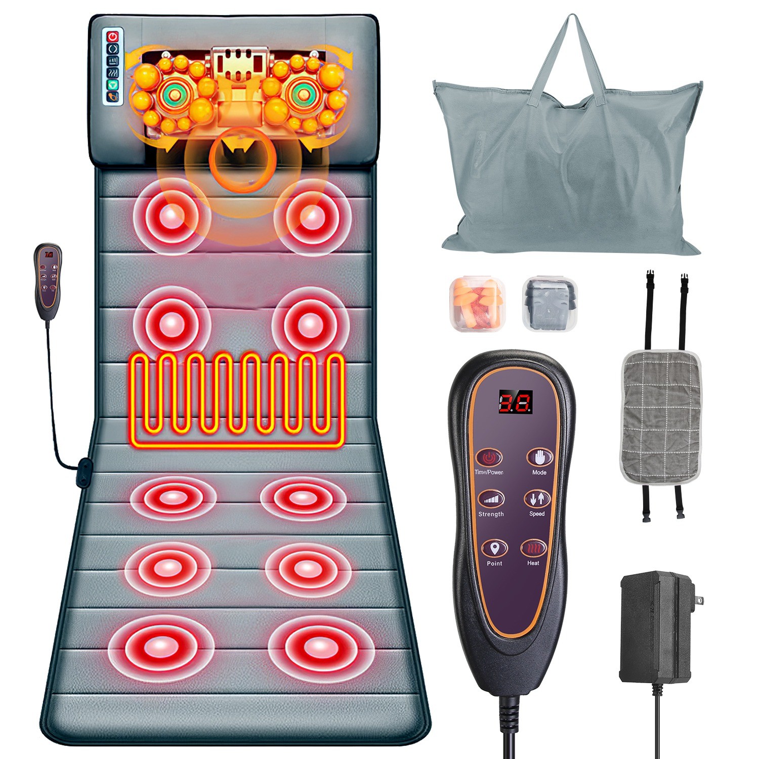 Full Body Electric Massage Mat Bed Home Chair Pad Shiatsu Heated Neck Massager