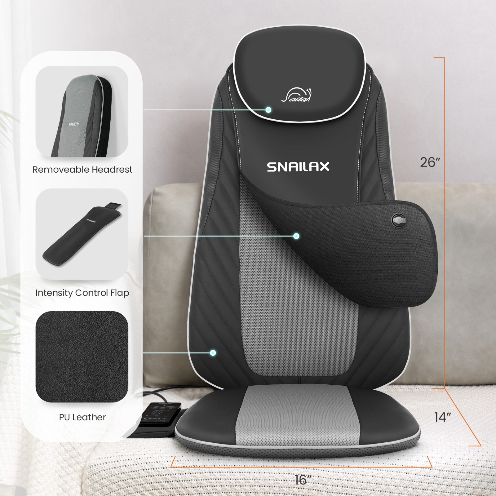 Snailax Upgraded Shiatsu Back Massager with Heat, Deep Tissue Kneading Massage