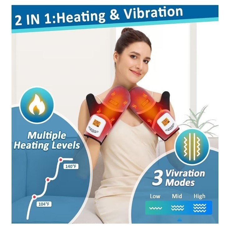 Cordless hands heating massaging pads gloves