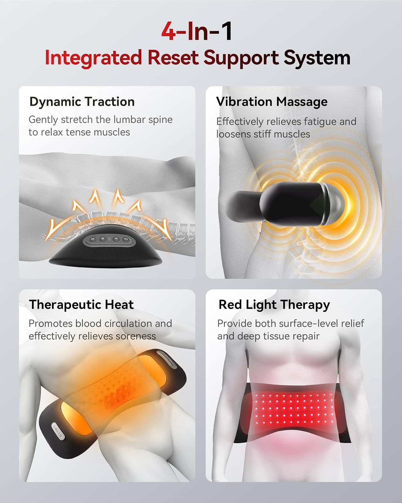 Lumbar Support Pillow with Red Light 650nm 850nm Massager