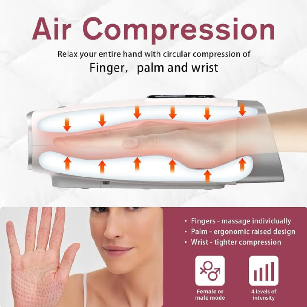 Electric Hand Massage Cordless Heat Air Compression Palm Massager Finger Wrist