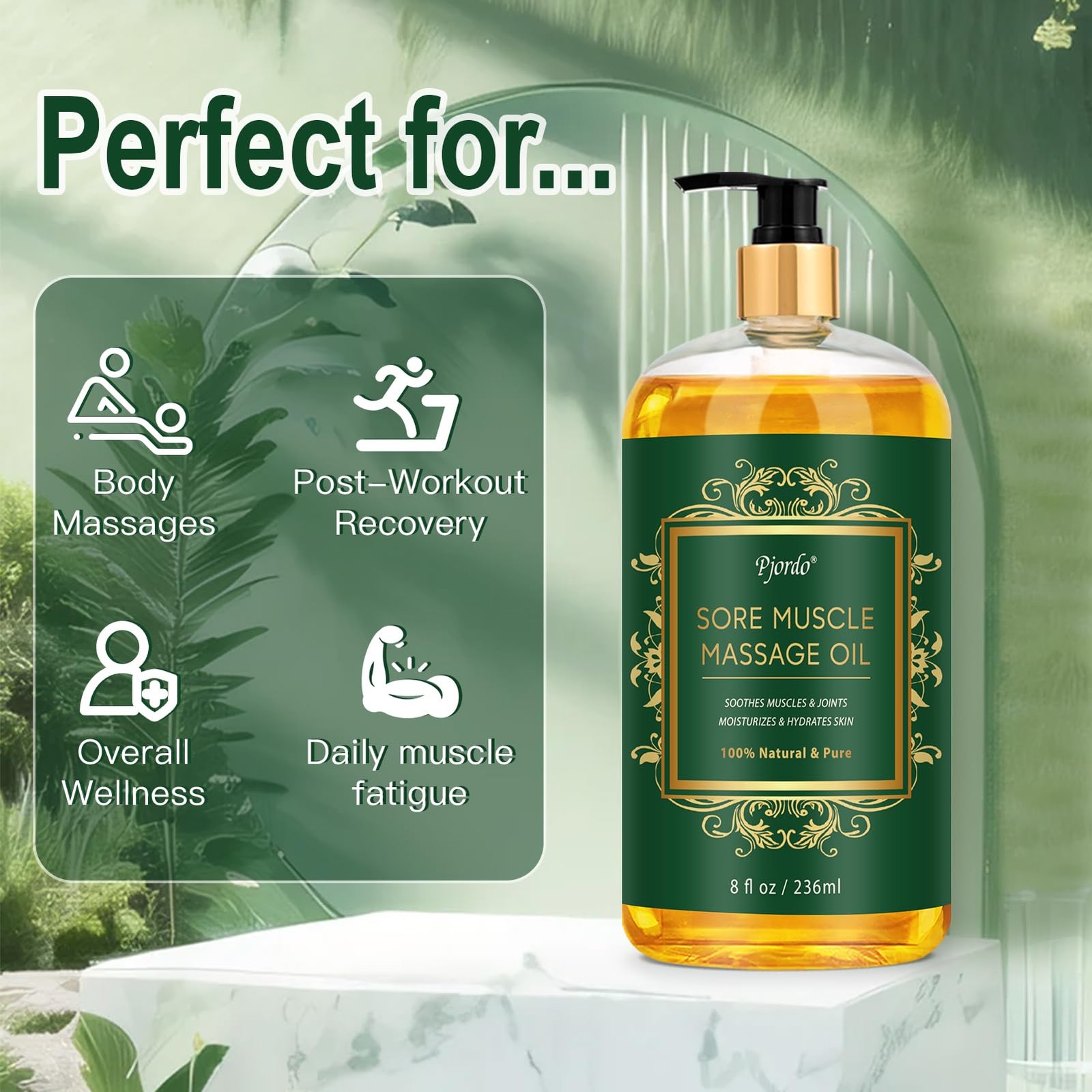 Sore Muscle Massage Oil for Massage Therapy, 8 FL OZ Natural Body Massage Oil…