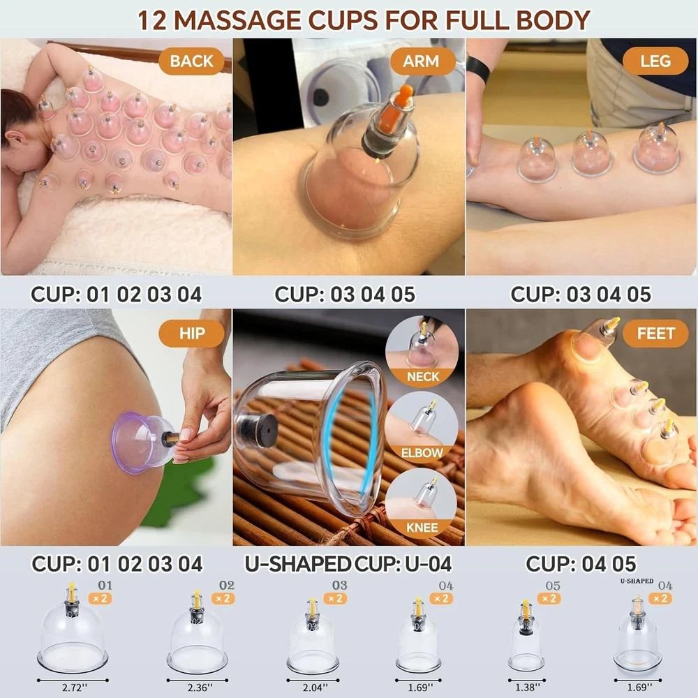 Cupping Therapy Massage Kit w Pump 12 Cups for Cellulite Muscle