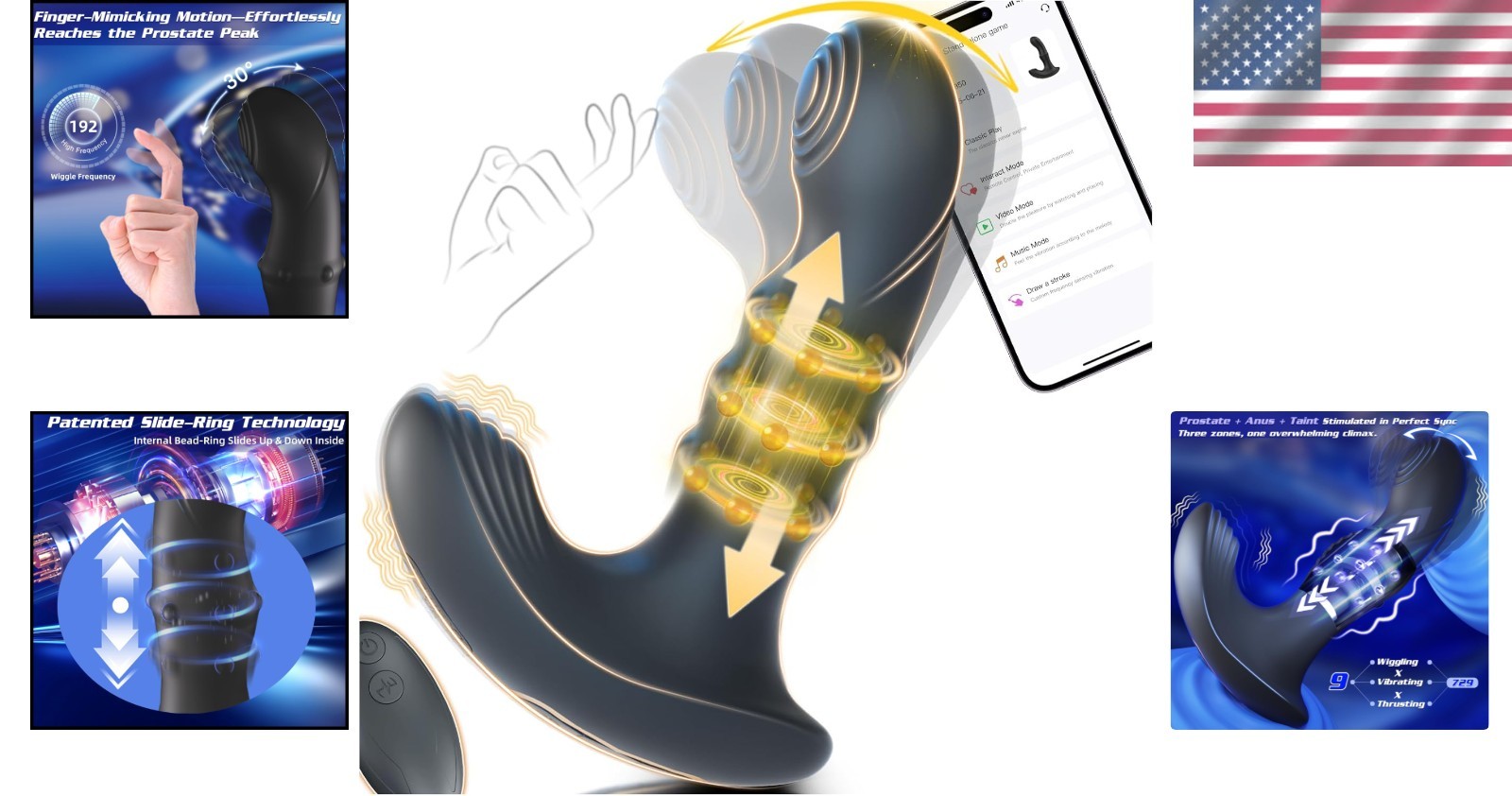 Wiggling Prostate Massager with Beaded Thrusting Ring for Deep Stimulation