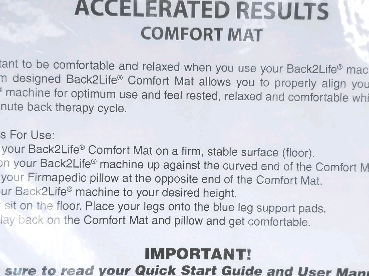 Back2Life Blue Comfort Mat/ Pad Designed For Back2Life Machine New Sealed