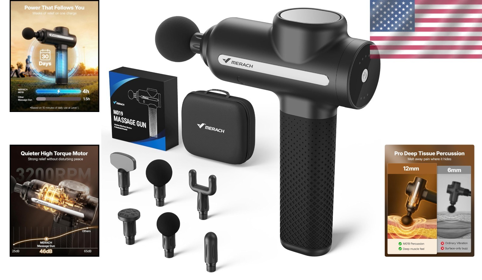Rechargeable Deep Tissue Massage Gun – Cordless, LCD Display & 6 Massage Heads