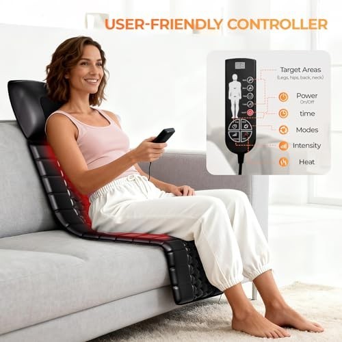 Shiatsu Full Body Massage Mat with Heat, 10 Vibrating Motors, Pain Relief
