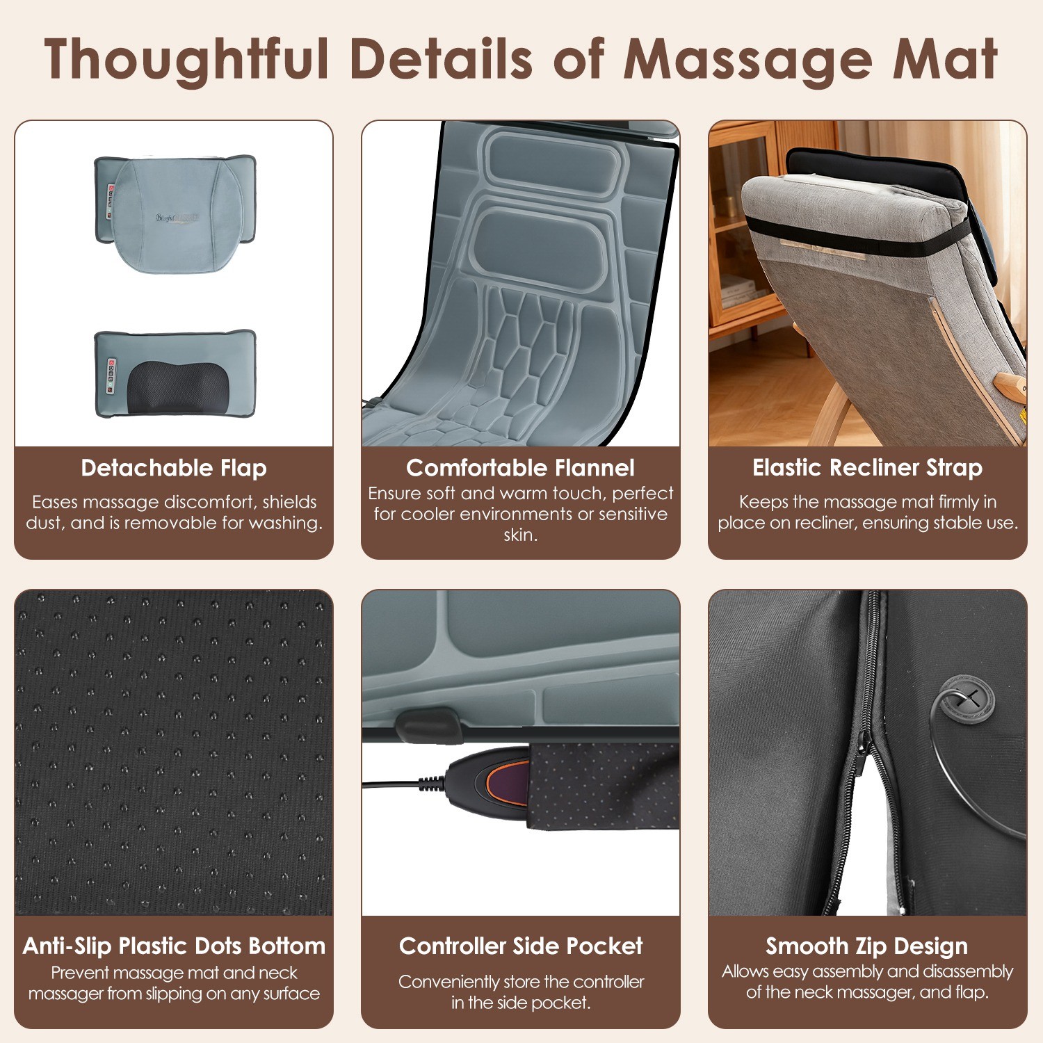 Flannel Full Body Electric Massage Mat Heated Massage Pad Anti-Slip Massager Pad