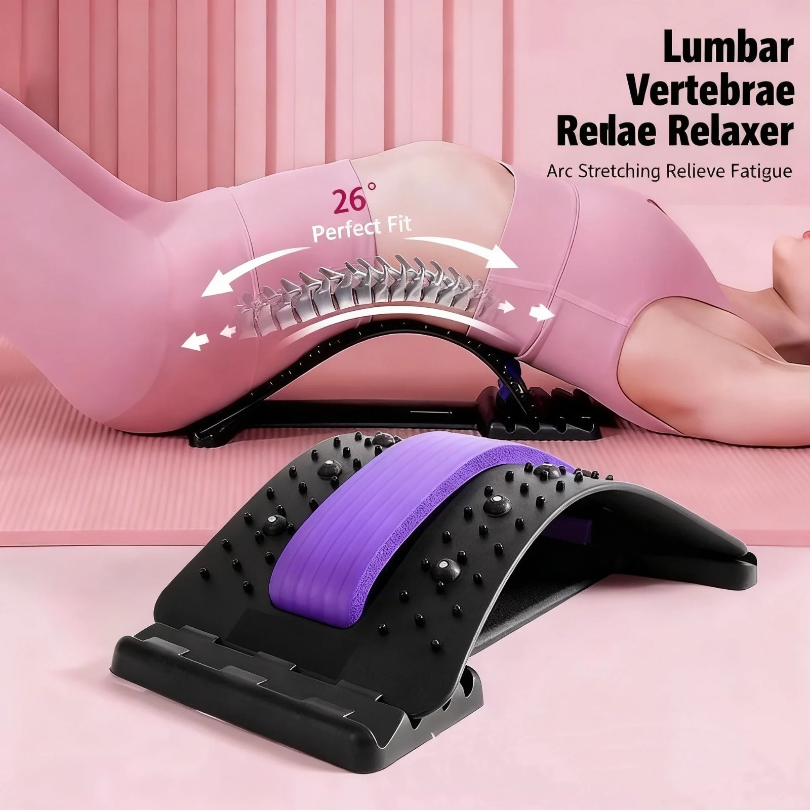 1 Pc Lumbar Back Stretcher Massager Spine Pain Relief Waist Traction Corrector