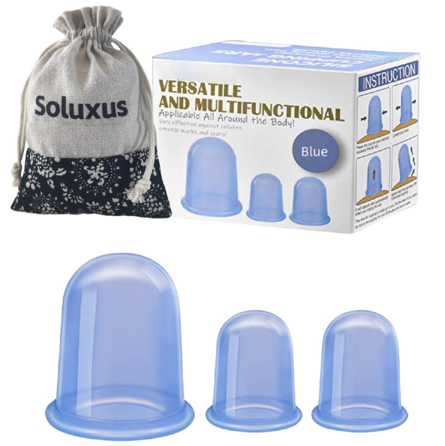 Soluxus Silicone Cupping Therapy Sets Massage Cup Tool Vacuum Suction Blue