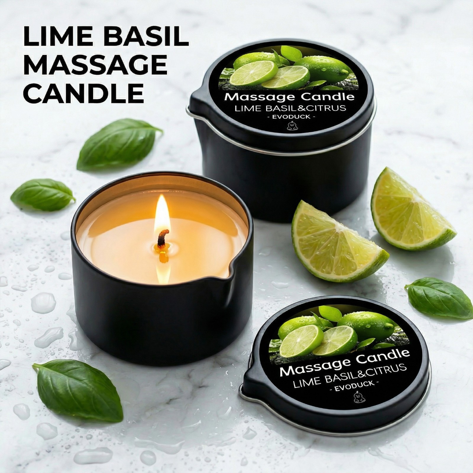 2 Pack Lime Basil & Citrus Massage Candle 2oz Soy Body Oil Couples Spa Gift