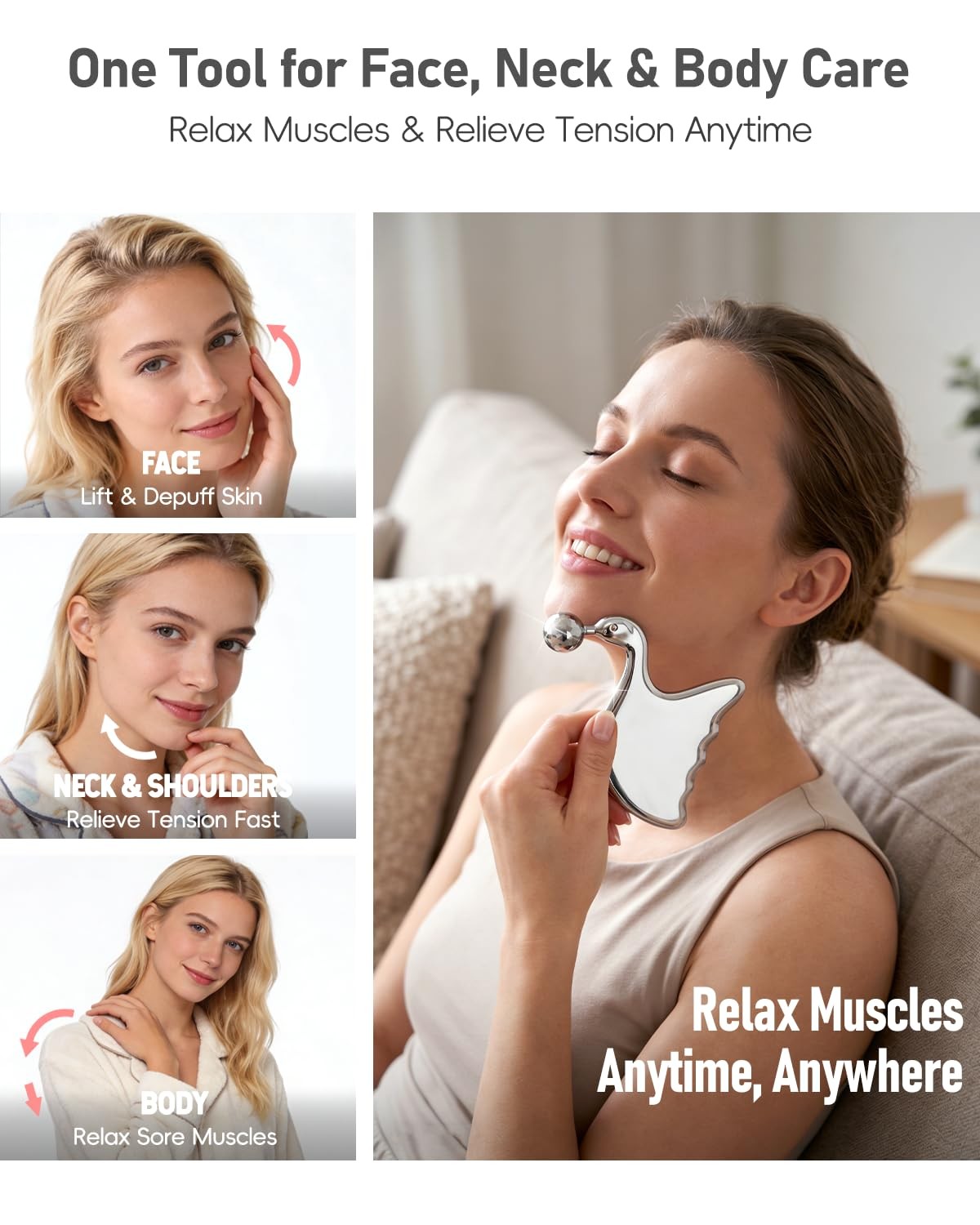 Stainless Steel Gua Sha Tool & Eye Roller, 2 in 1 Swan Shaped Facial Massage