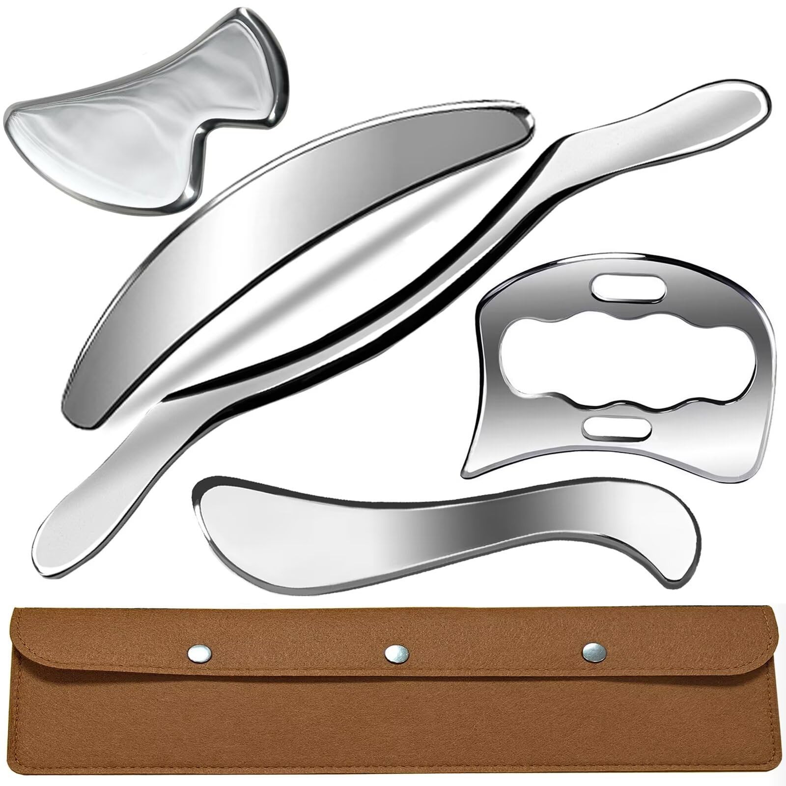 5 in 1 Stainless Steel Muscle Scraper Gua Sha Massage Tool Set, Scraping Tool…