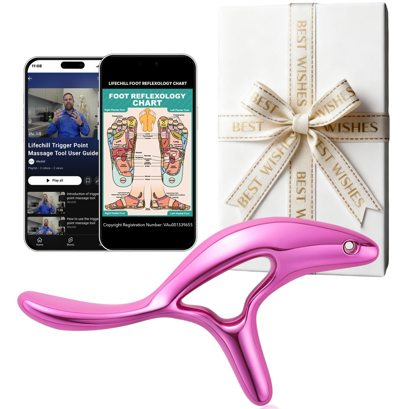 lifechill Trigger Point Massage Tool for Pain Relief Deep Tissue, Rose Red