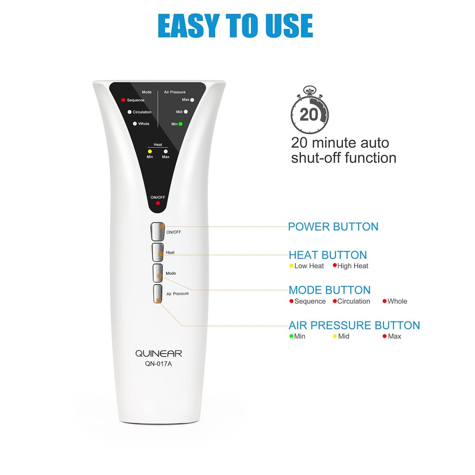 Leg Massager with Heat and Air Compression, Calf Massager with 3 Modes 3 Intensi