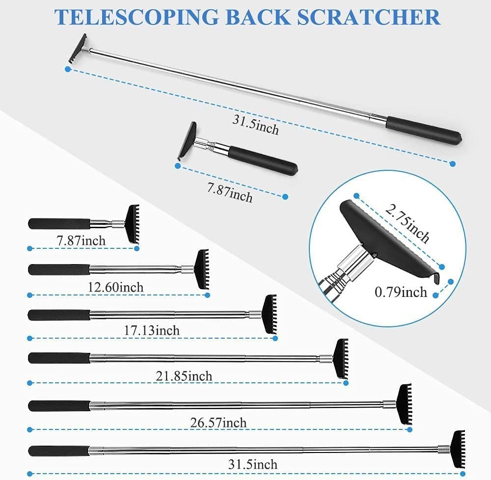 2 Pack Oversized Extendable Back Scratcher – Metal Telescoping Tool with Carry B
