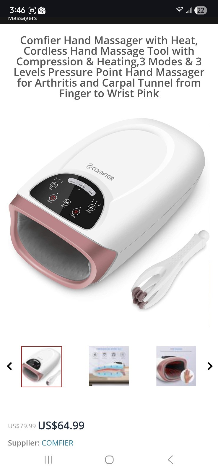 Comfier Hand Massager CF-4805 Heat Compression Therapy Electric NEW