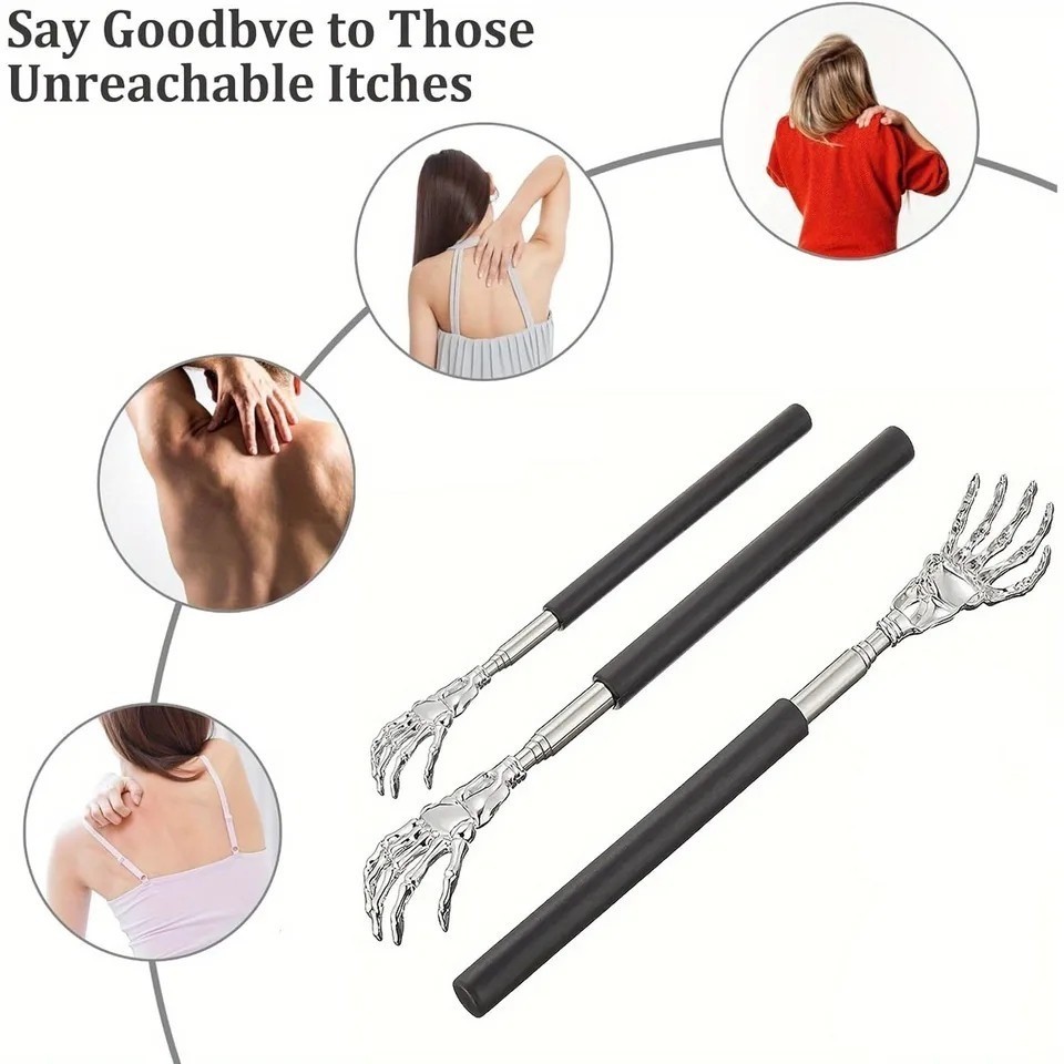 3 Piece Extendable Back Scratcher Portable Telescoping Metal Stainless Steel